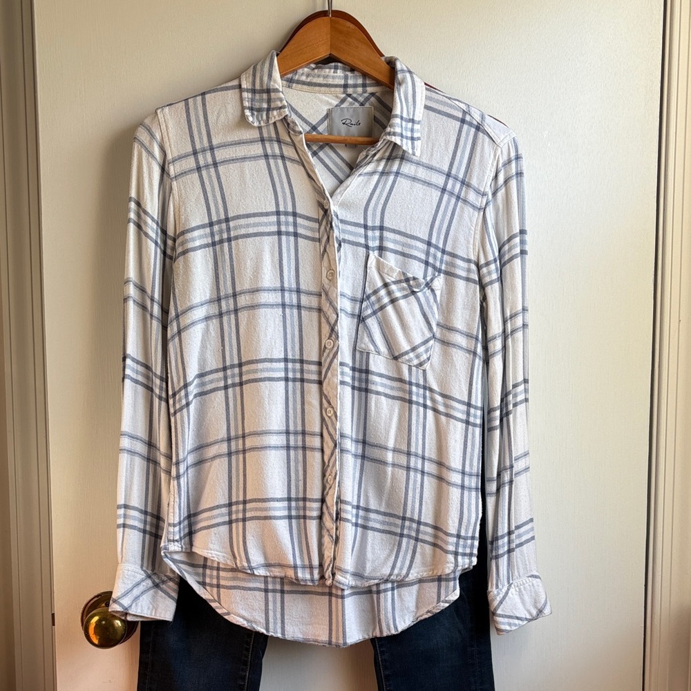 Rails Hunter White Bay Cream and Blue Plaid Shirt long sleeve button down